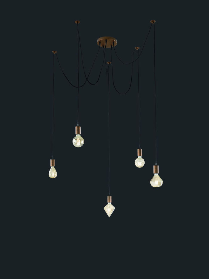 CORD SOSPENSIONE RAGNO FILI REGOLABILI RAME ANTICO MAX H. 200 PER SINGOLO CAVO  5 LUCI ATTACCO E27