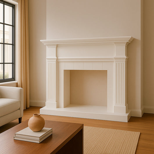 Sined Cornice Camino Caldera Bianco Made In Europe Per Inserto Elettrico Caminetto Vulcano Da 60 Cm o Bruciatore Ispica Da 75 Cm Design Classico Senza Tempo