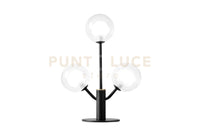 COSMO TAVOLO 3 LUCI VETRO TRASPARENTE STRUTTURA NERA PARTICOLARI ORO ATTACCO G9