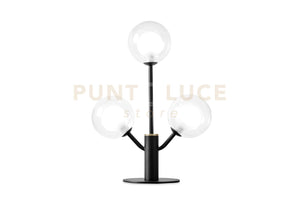 COSMO TAVOLO 3 LUCI VETRO TRASPARENTE STRUTTURA NERA PARTICOLARI ORO ATTACCO G9