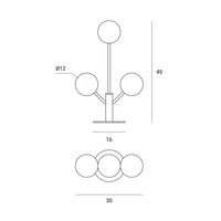 COSMO TAVOLO 3 LUCI VETRO TRASPARENTE STRUTTURA NERA PARTICOLARI ORO ATTACCO G9