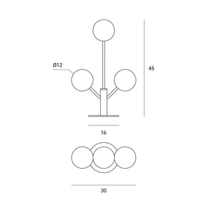 COSMO TAVOLO 3 LUCI VETRO TRASPARENTE STRUTTURA NERA PARTICOLARI ORO ATTACCO G9