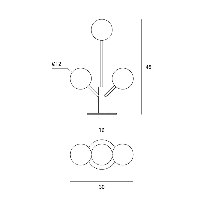 COSMO TAVOLO 3 LUCI VETRO TRASPARENTE STRUTTURA NERA PARTICOLARI ORO ATTACCO G9