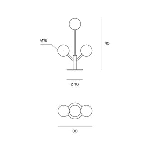 COSMO TAVOLO 3 LUCI VETRO TRASPARENTE STRUTTURA NERA PARTICOLARI ORO ATTACCO G9