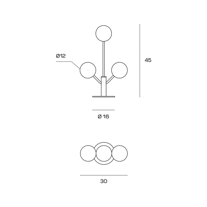 COSMO TAVOLO 3 LUCI VETRO TRASPARENTE STRUTTURA NERA PARTICOLARI ORO ATTACCO G9