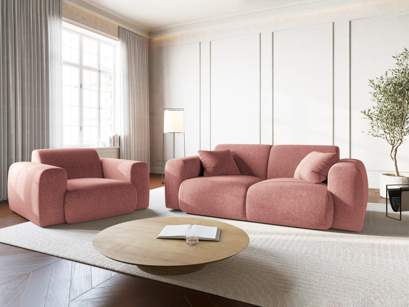 Cosmopolitan Design - Divano "Nolio" 2 posti in ciniglia rosa 