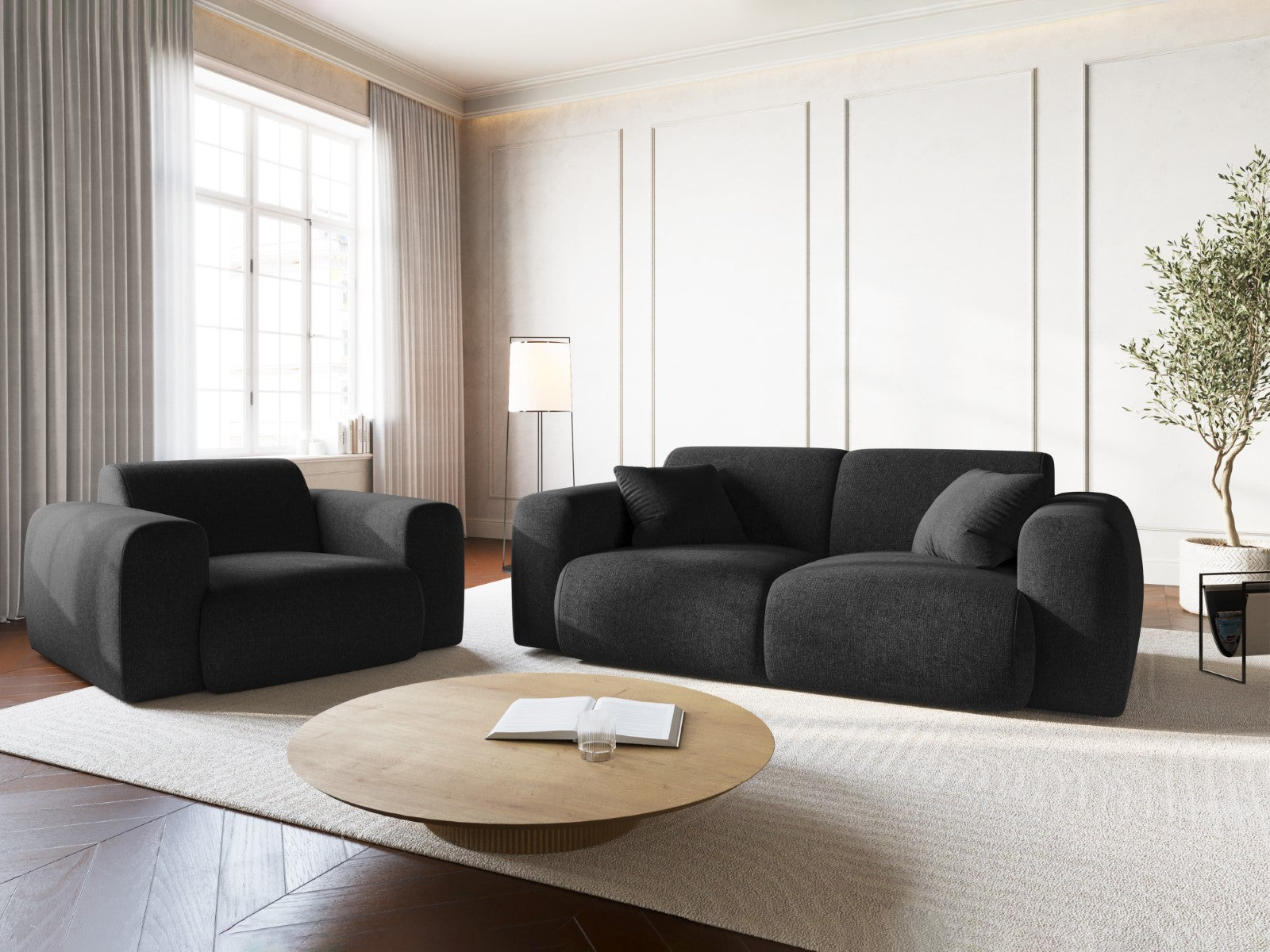 Cosmopolitan Design - Divano "Nolio" 2 posti in ciniglia nero 