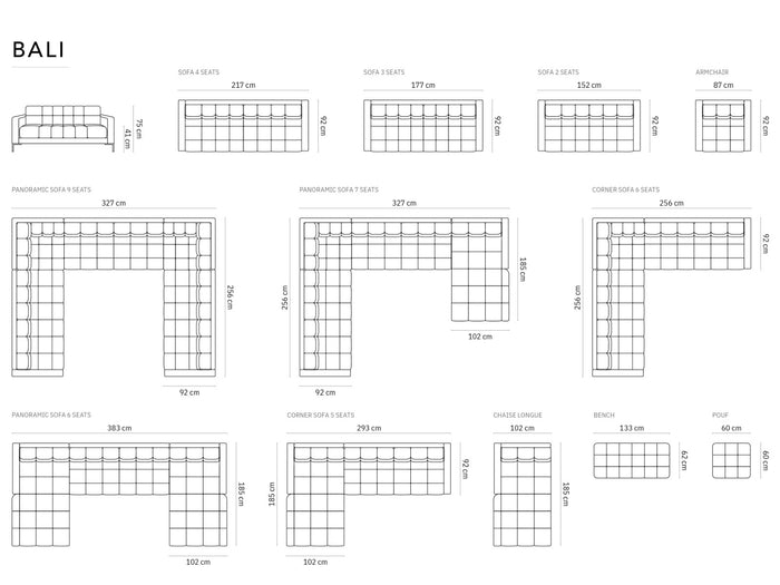 Cosmopolitan Design - Divano "Bali" 2 posti in velluto grigio chiaro 