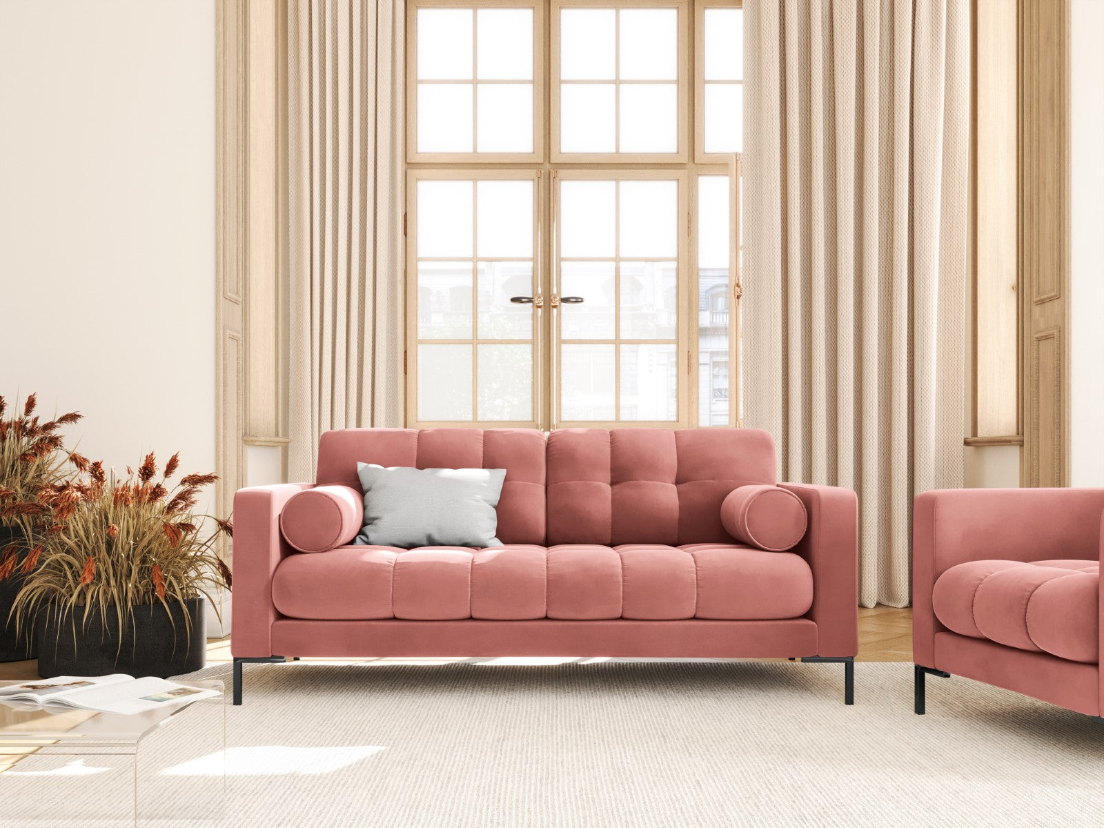 Cosmopolitan Design - Divano "Bali" 2 posti in velluto rosa 