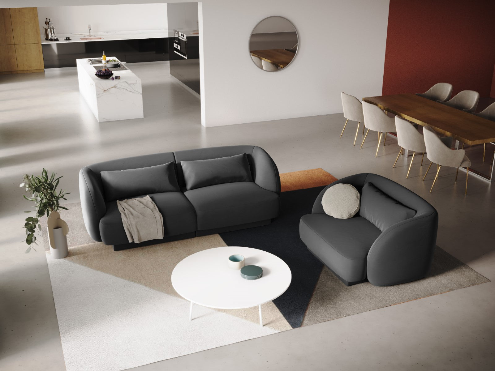 Cosmopolitan Design - Divano "Tulum" 2 posti in velluto grigio 