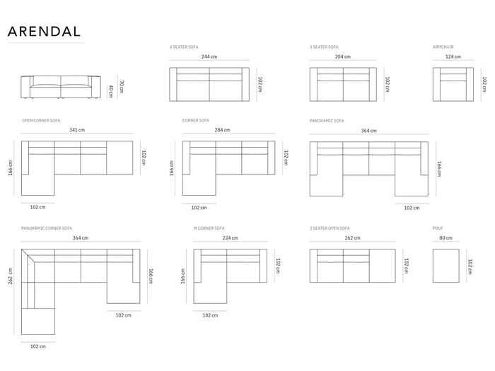 Cosmopolitan Design - Divano sinistro "Arendal" 4 posti in ciniglia grigio 