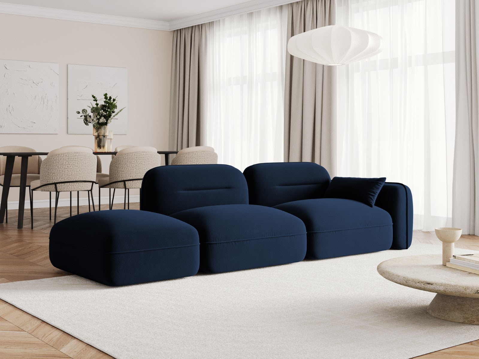 Cosmopolitan Design - Divano modulare sinistro "Sydney" 3 posti in velluto blu reale 