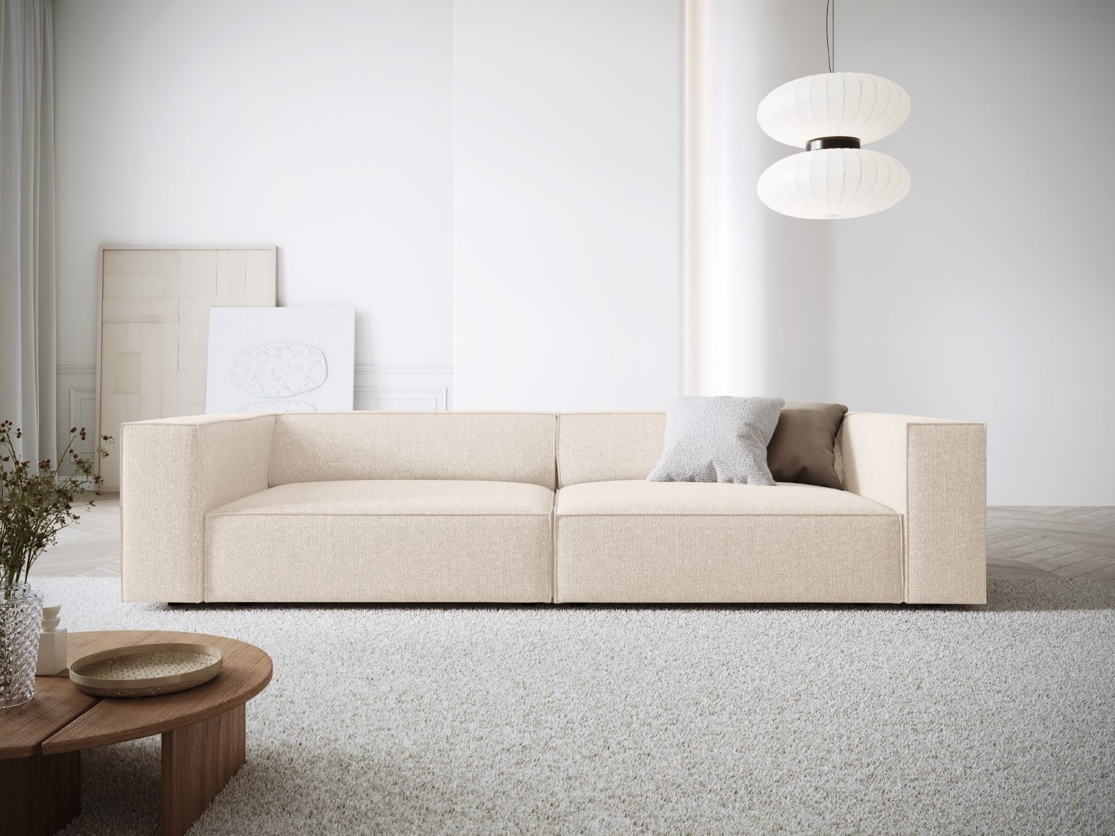 Cosmopolitan Design - Divano "Arendal" 4 posti in ciniglia beige chiaro 