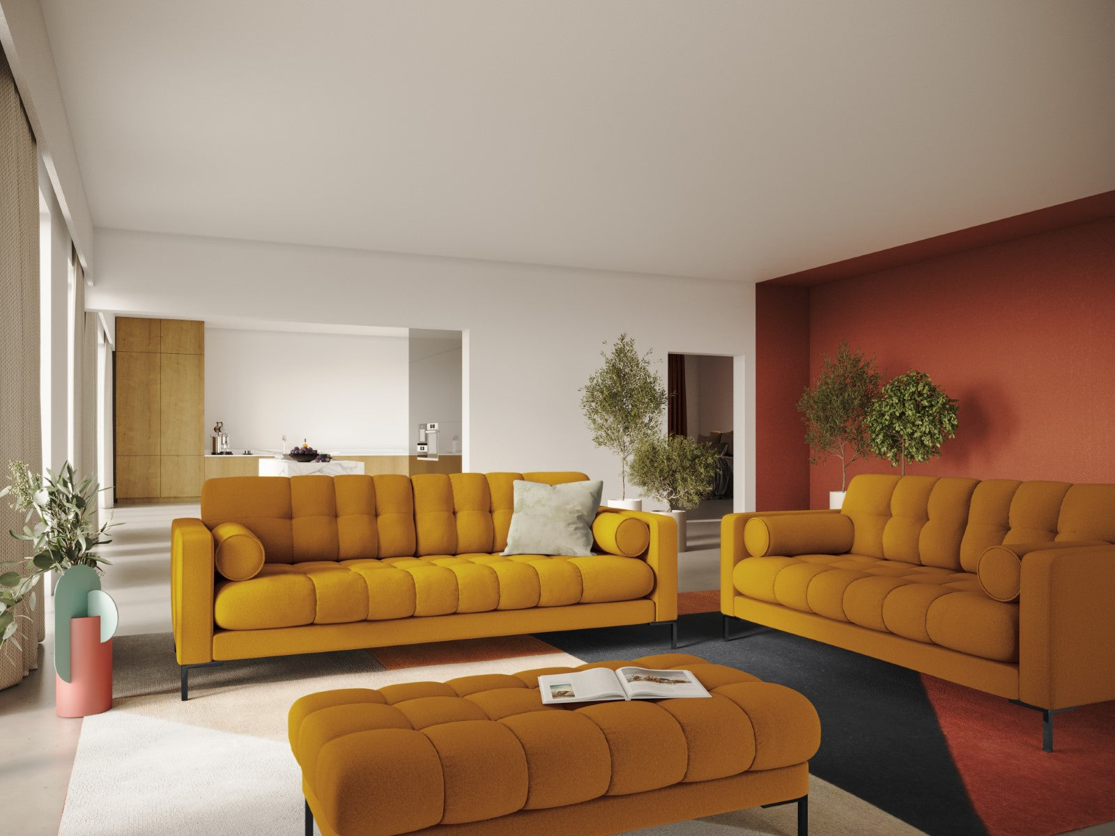 Cosmopolitan Design - Divano "Bali" 4 posti in tessuto strutturato giallo 