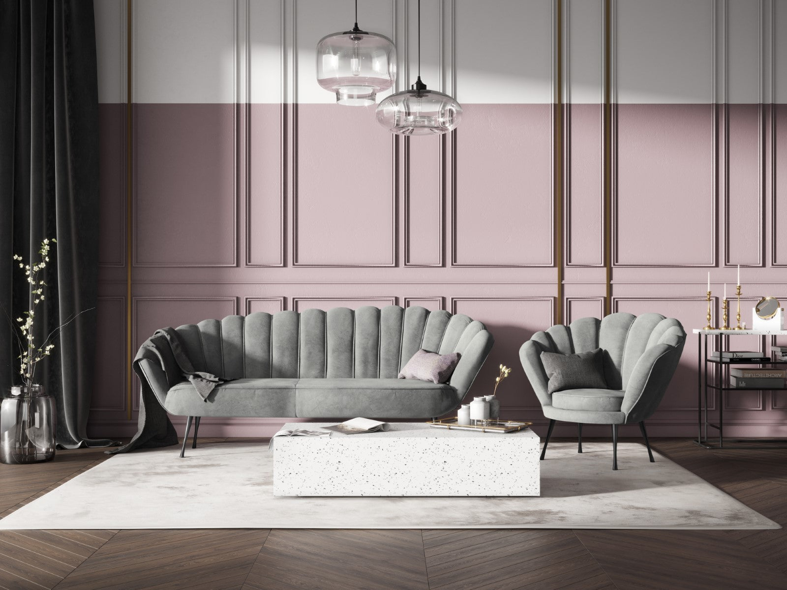 Cosmopolitan Design - Poltrona "Kingston" in velluto grigio scuro 