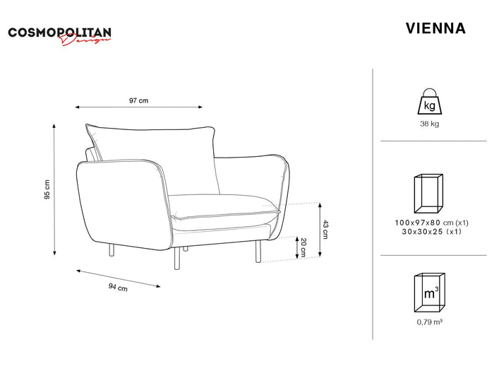 Cosmopolitan Design - Poltrona "Vienna" in velluto blu scuro 