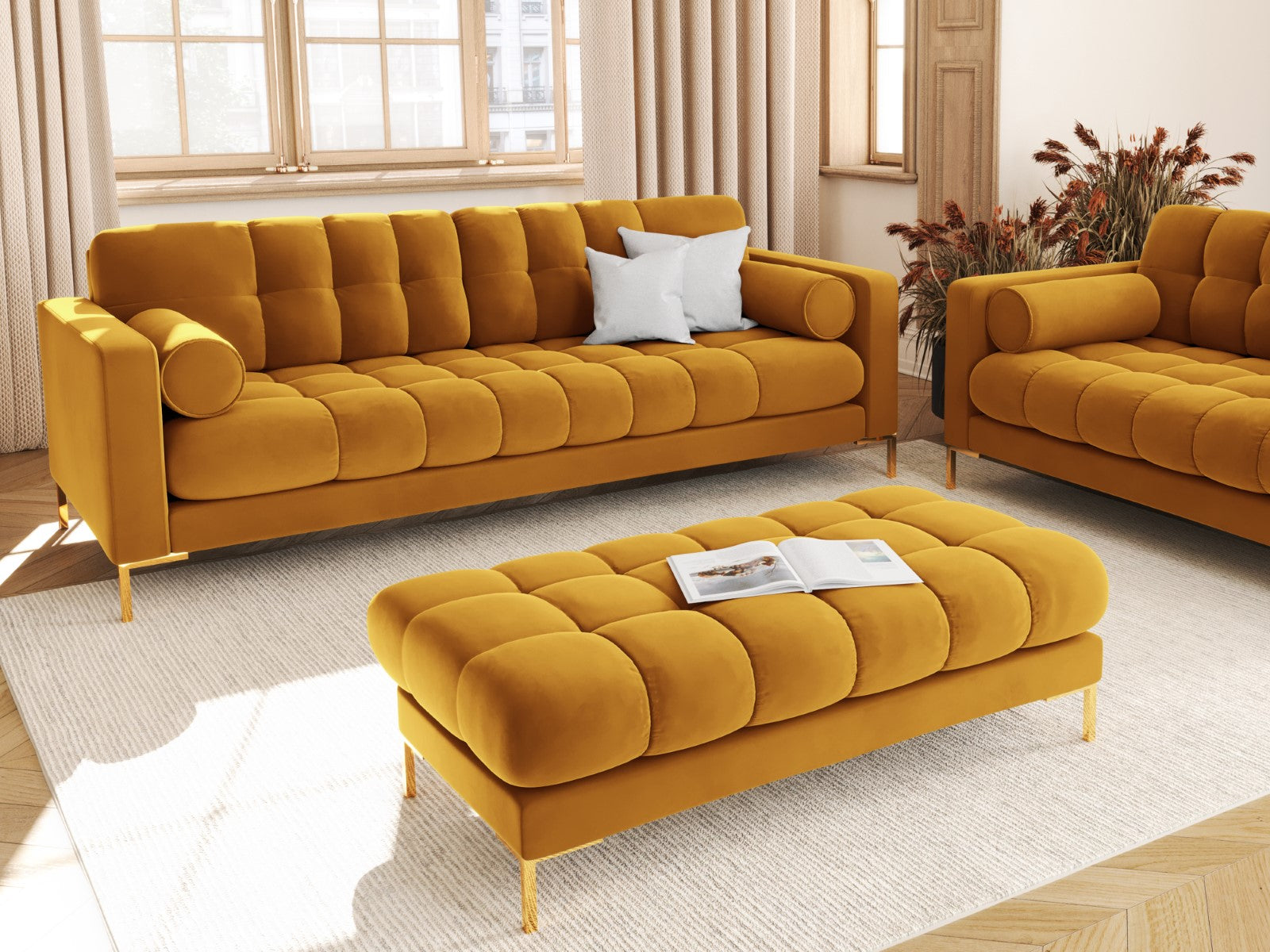 Cosmopolitan Design - Panca "Bali" 2 posti in velluto giallo 