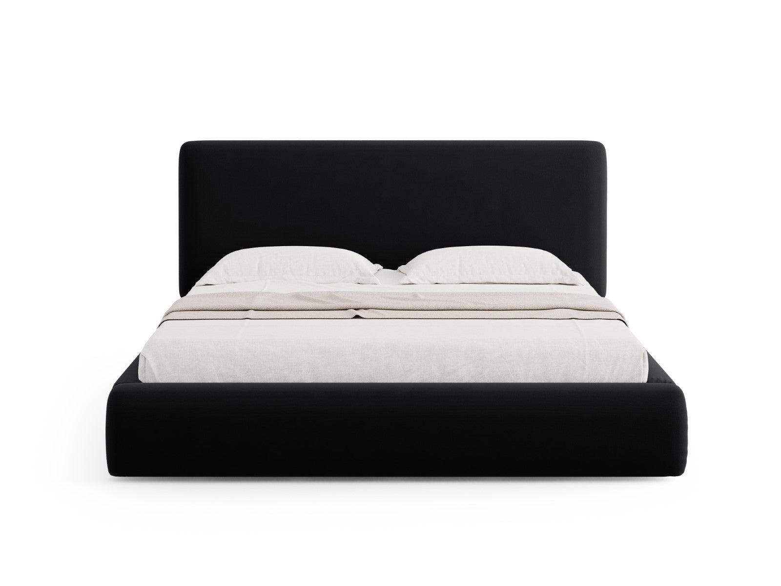 Cosmopolitan Design - Letto a cassettone con testiera "Colonel" 140x200cm in velluto nero 