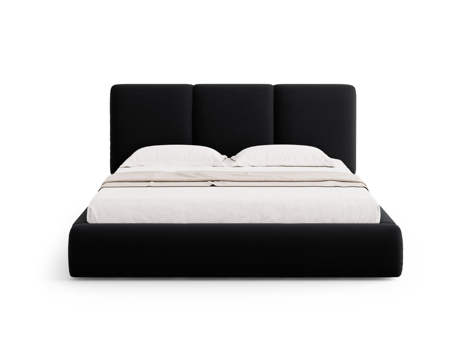 Cosmopolitan Design - Letto a cassettone con testiera "Nicolas" 200x200cm in velluto nero 