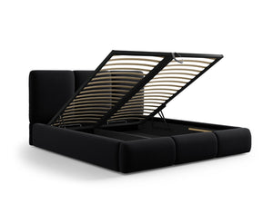 Cosmopolitan Design - Letto a cassettone con testiera "Nicolas" 200x200cm in velluto nero 