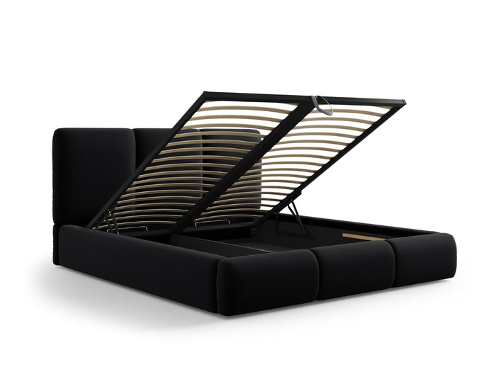 Cosmopolitan Design - Letto a cassettone con testiera "Nicolas" 200x200cm in velluto nero 