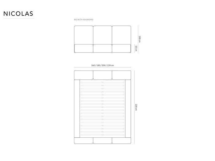 Cosmopolitan Design - Letto a cassettone con testiera "Nicolas" 200x200cm in velluto nero 
