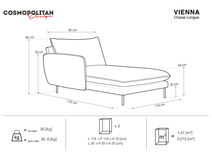 Cosmopolitan Design - Chaise longue sinistra "Vienna" in velluto beige chiaro 