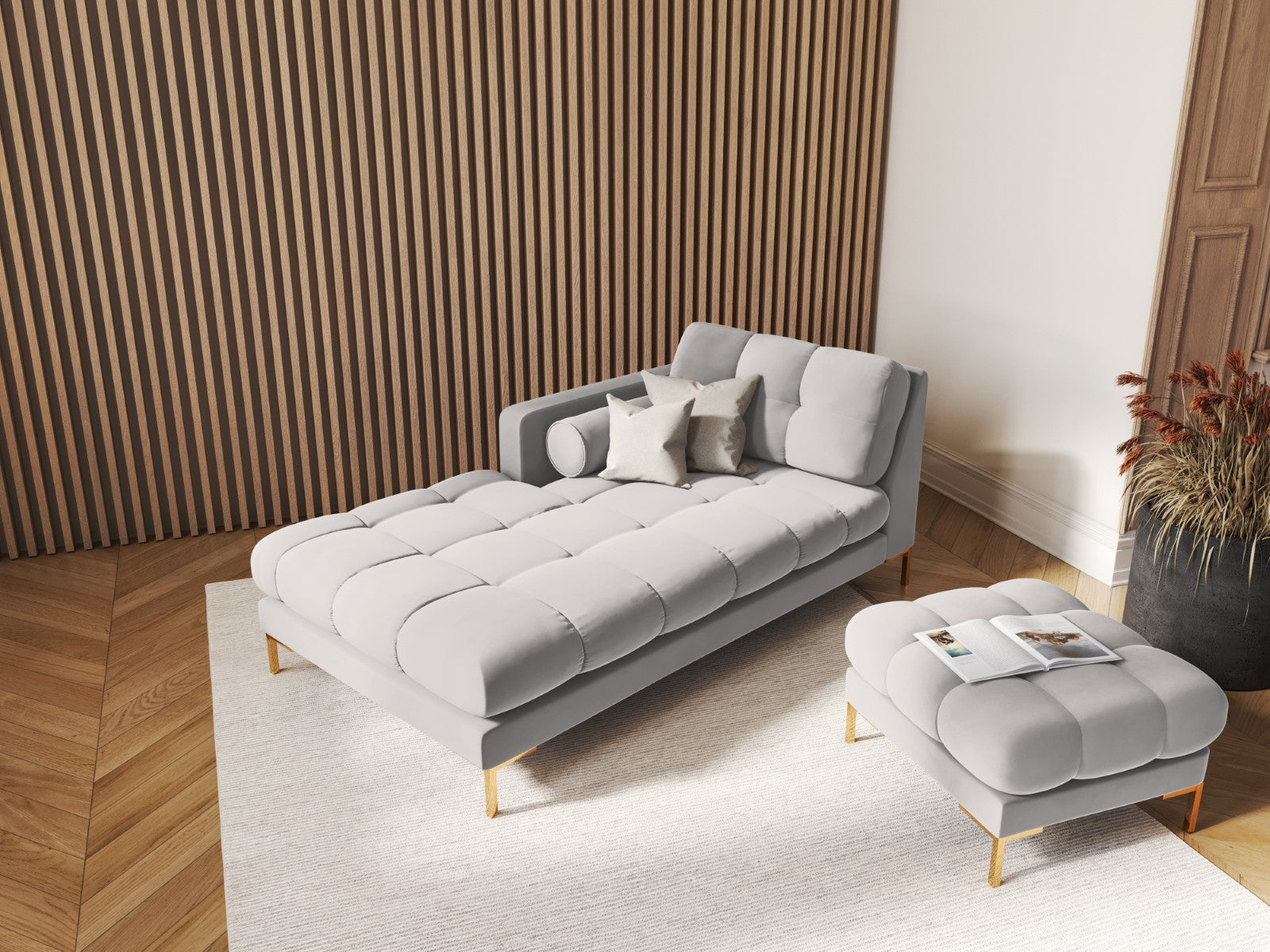 Cosmopolitan Design - Chaise longue sinistra "Bali" in velluto argento 