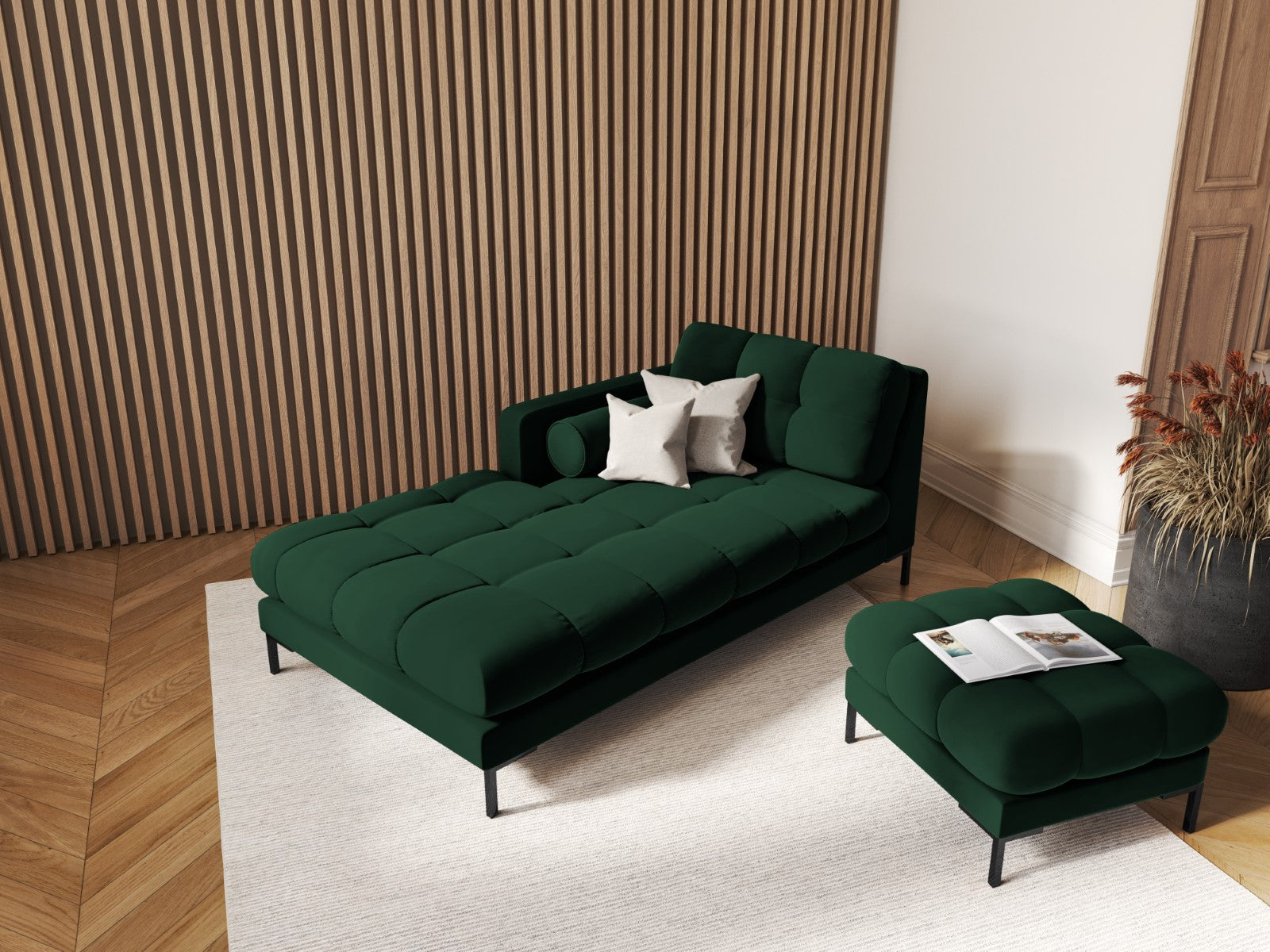 Cosmopolitan Design - Chaise longue sinistra "Bali" in velluto verde bottiglia 