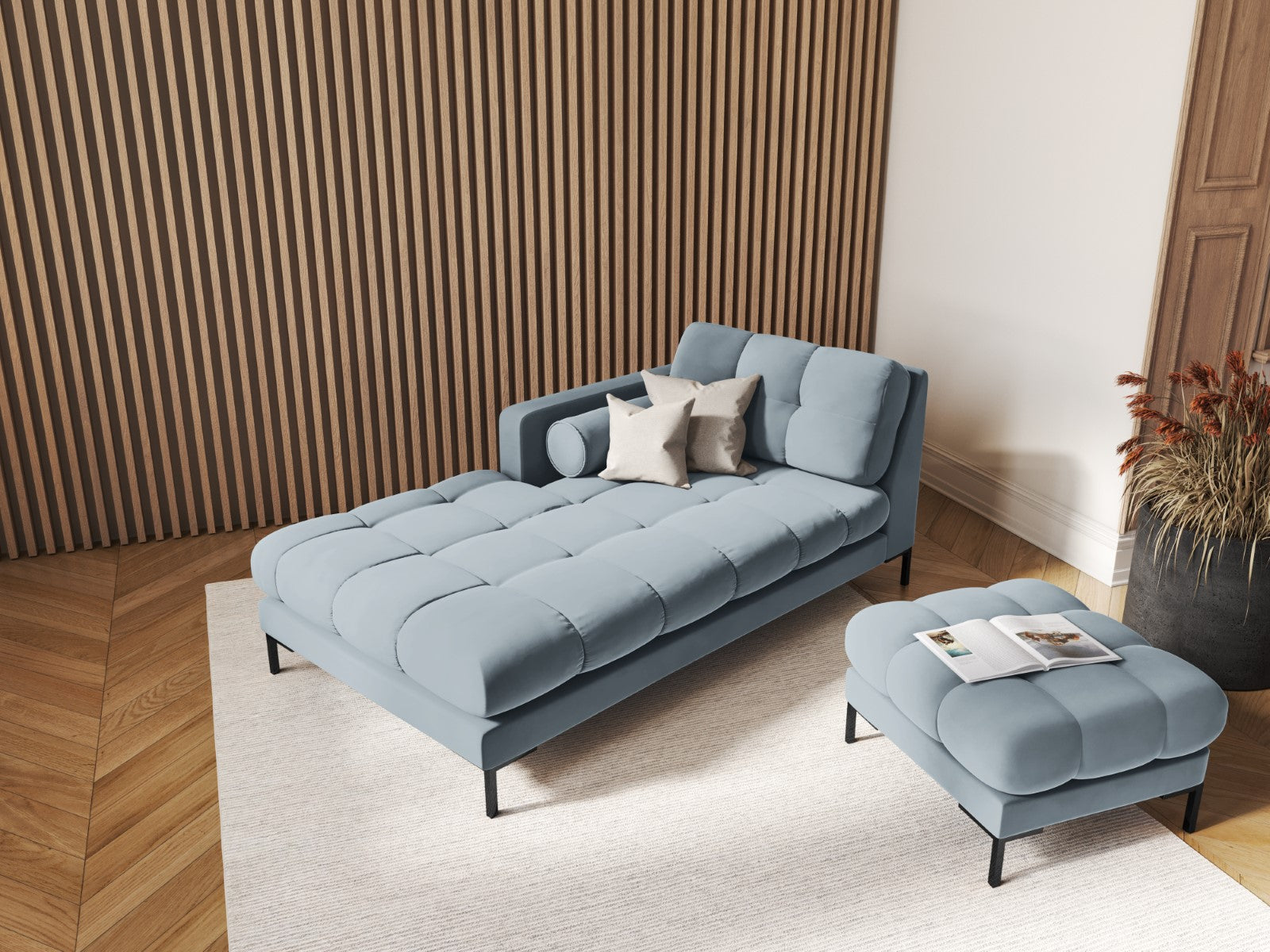 Cosmopolitan Design - Chaise longue sinistra "Bali" in velluto azzurro 