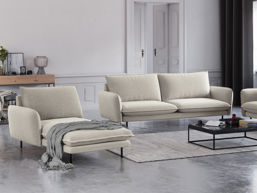 Cosmopolitan Design - Chaise longue sinistra "Vienna" in tessuto strutturato beige chiaro 