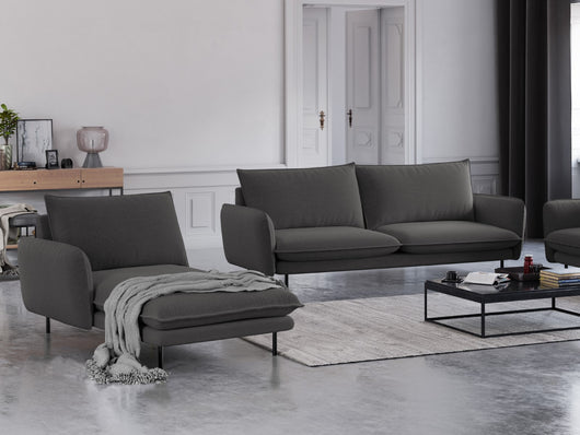 Cosmopolitan Design - Chaise longue sinistra "Vienna" in tessuto strutturato grigio scuro 