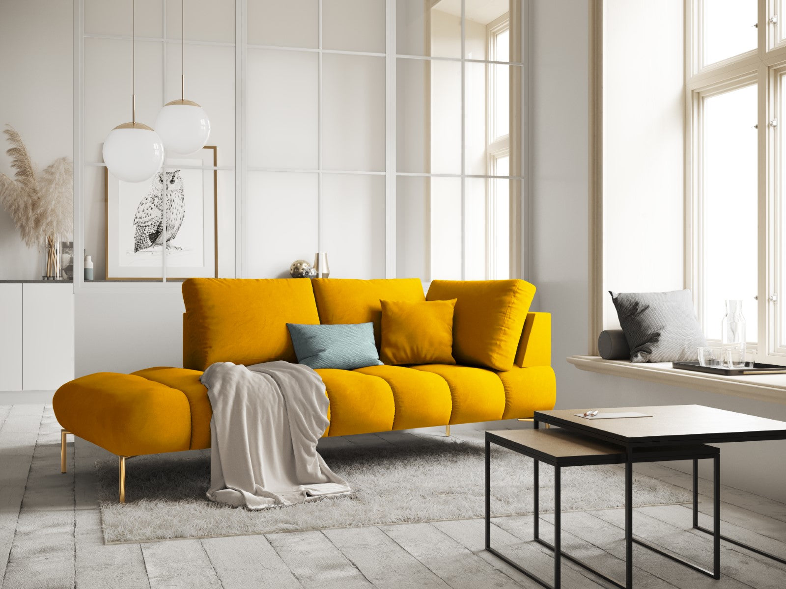 Cosmopolitan Design - Chaise longue sinistra "Hastings" 2 posti in velluto giallo 