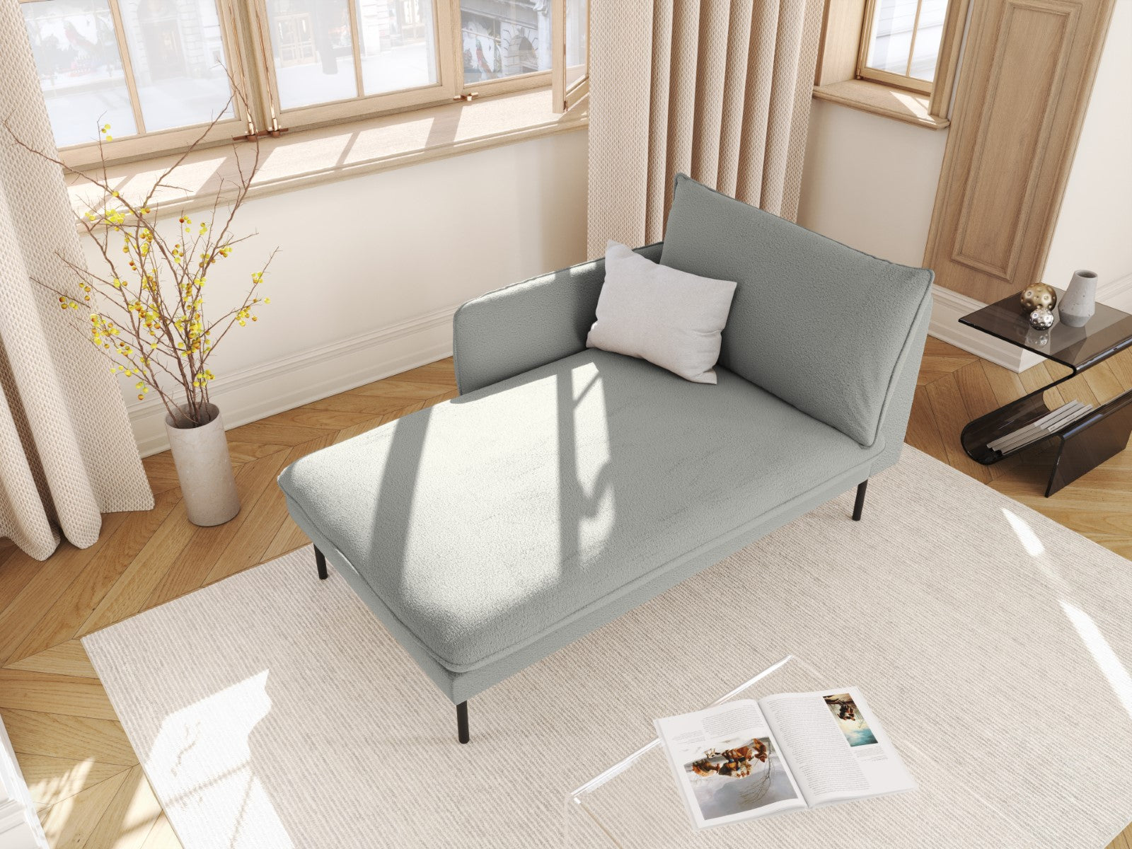 Cosmopolitan Design - Chaise longue sinistra "Vienna" in bouclé grigio 
