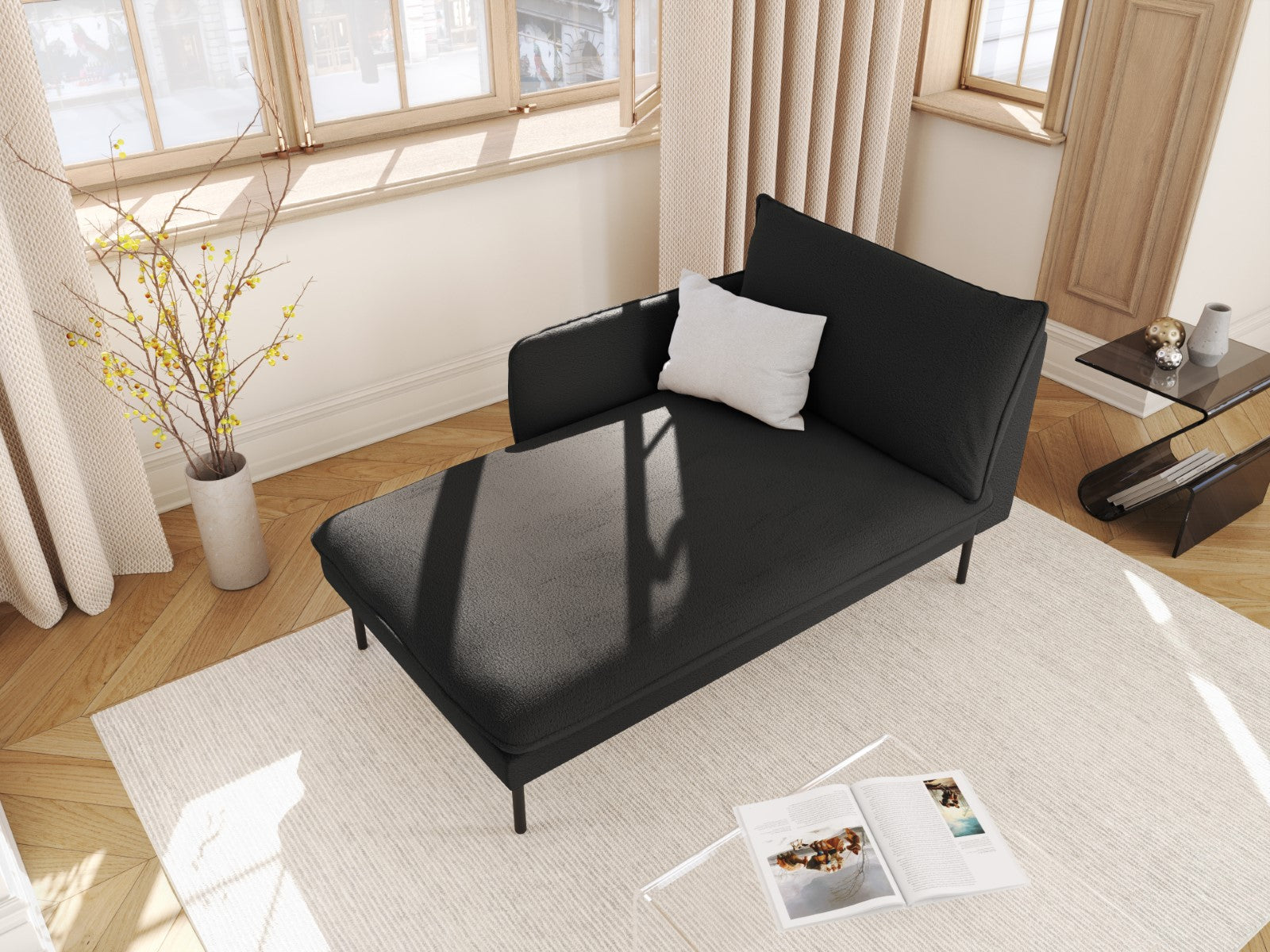 Cosmopolitan Design - Chaise longue sinistra "Vienna" in bouclé nero 