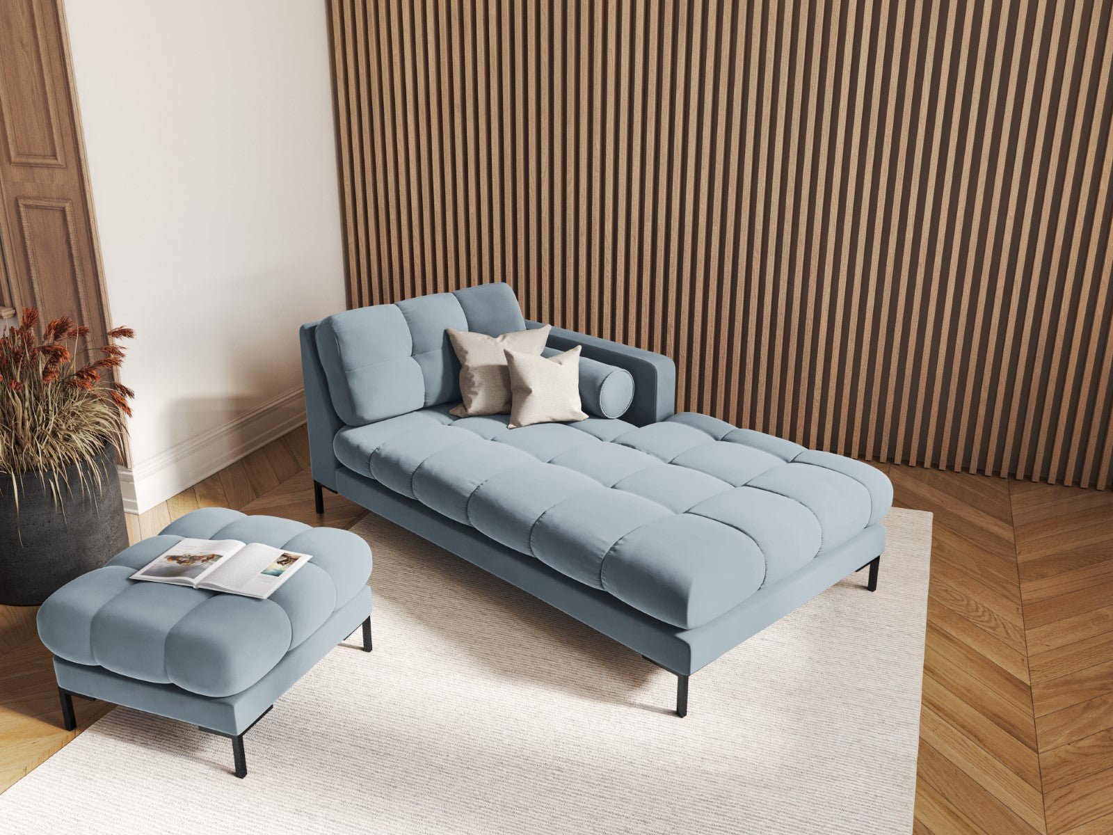 Cosmopolitan Design - Chaise longue destra "Bali" in velluto azzurro 