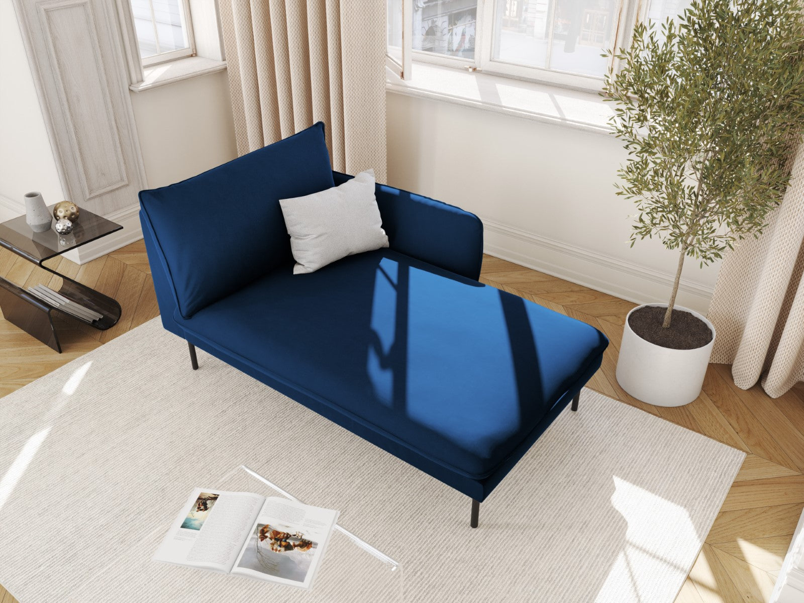 Cosmopolitan Design - Chaise longue destra "Vienna" in velluto blu reale 