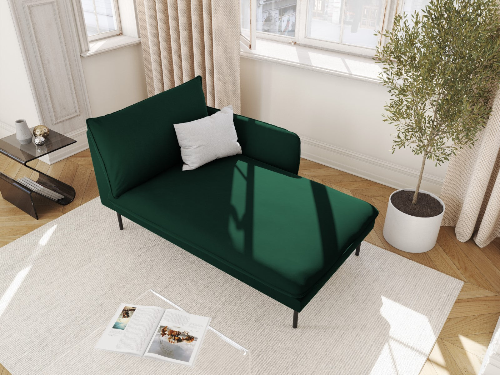 Cosmopolitan Design - Chaise longue destra "Vienna" in velluto verde bottiglia 