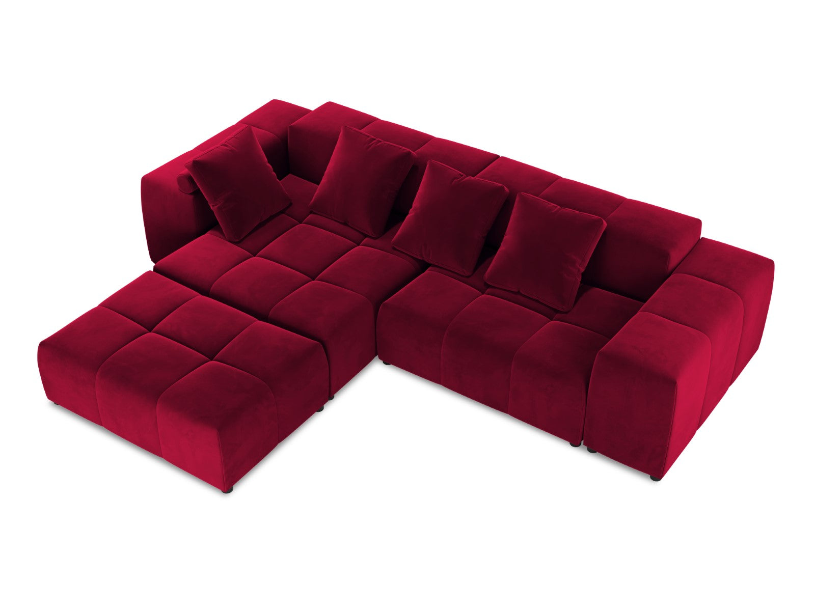 Cosmopolitan Design - Divano angolare modulare reversibile "Rome" 5 posti in velluto rosso 
