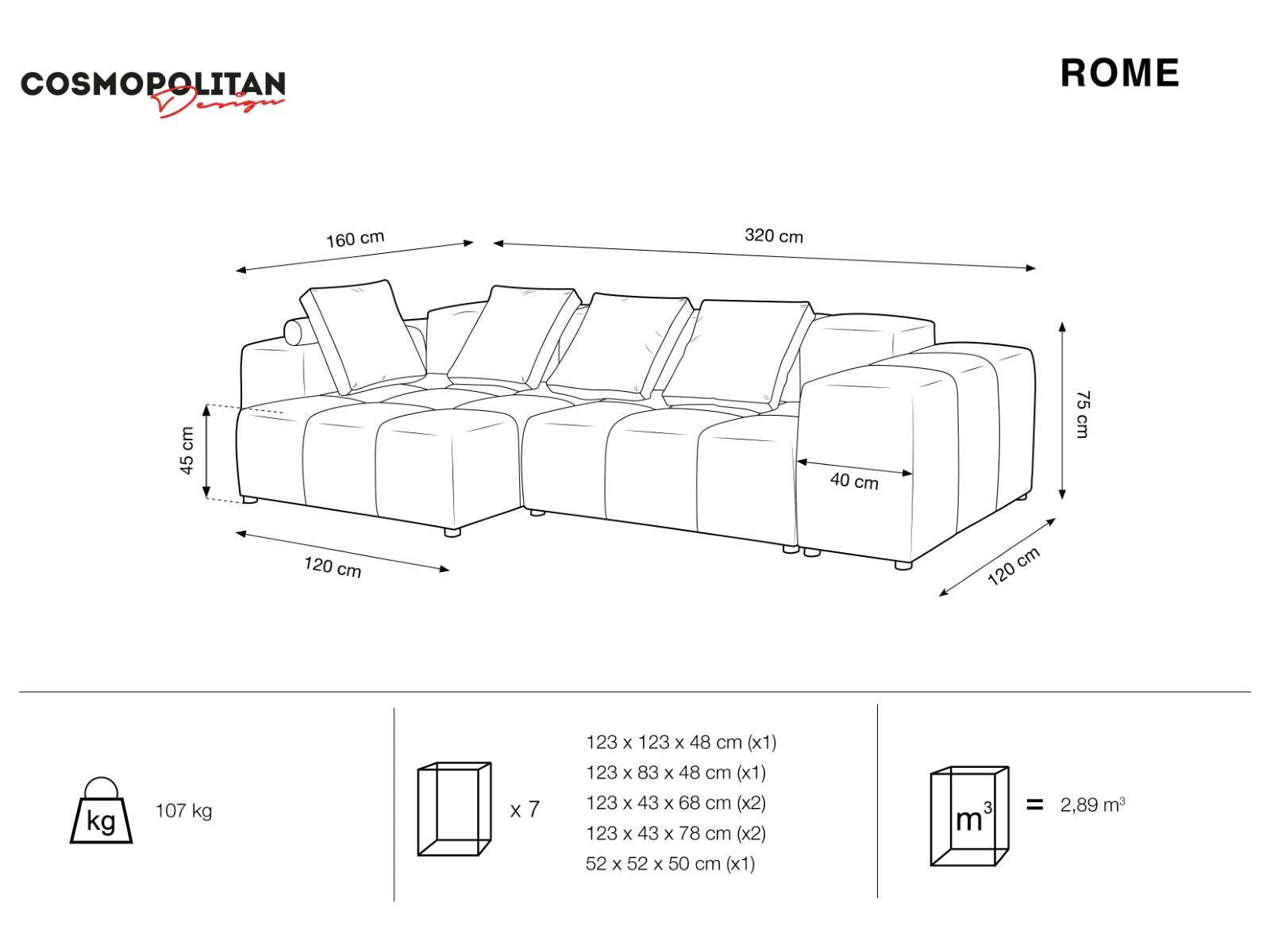 Cosmopolitan Design - Divano angolare modulare reversibile "Rome" 4 posti in velluto giallo 