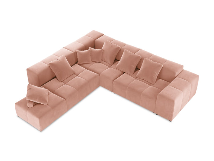 Cosmopolitan Design - Divano angolare modulare reversibile "Rome" 7 posti in velluto rosa 