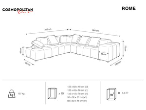 Cosmopolitan Design - Divano angolare modulare reversibile "Rome" 7 posti in tessuto strutturato grigio chiaro 