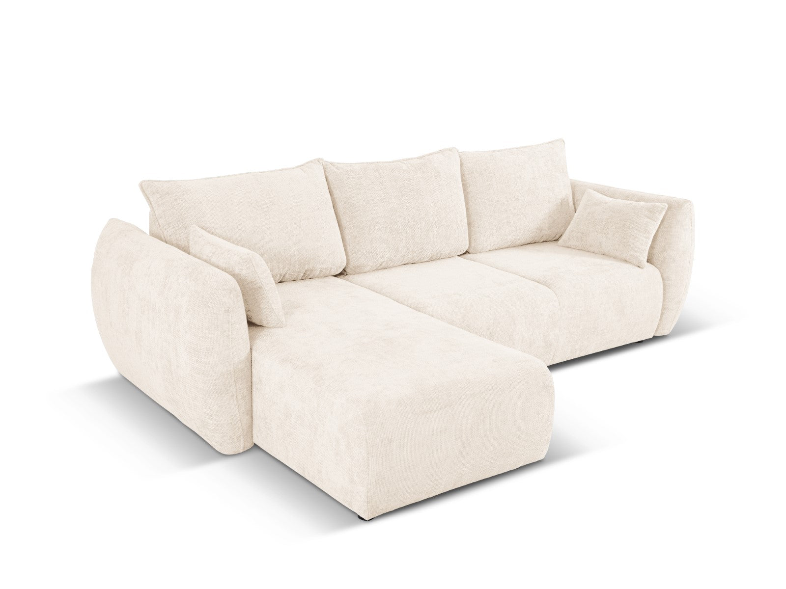 Cosmopolitan Design - Divano convertibile angolare sinistro con contenitore "Matera" 4 posti in ciniglia beige chiaro 