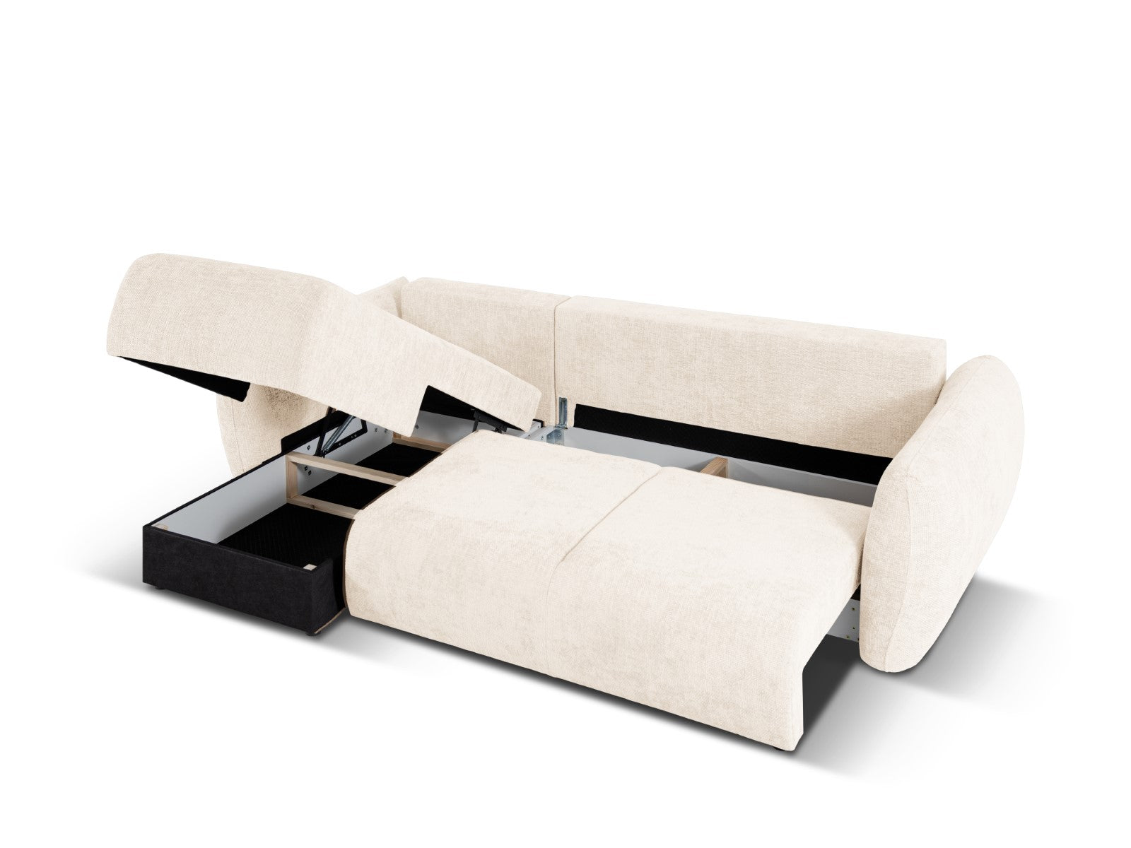 Cosmopolitan Design - Divano convertibile angolare sinistro con contenitore "Matera" 4 posti in ciniglia beige chiaro 