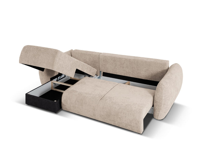 Cosmopolitan Design - Divano convertibile angolare sinistro con contenitore "Matera" 4 posti in ciniglia beige 