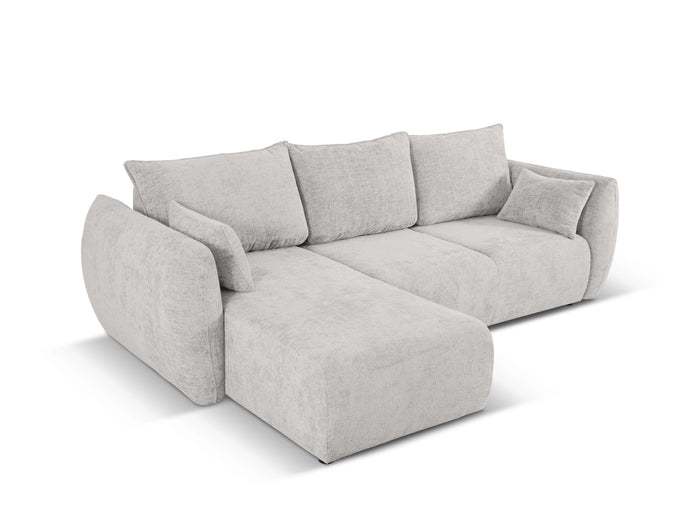 Cosmopolitan Design - Divano convertibile angolare sinistro con contenitore "Matera" 4 posti in ciniglia grigio chiaro 