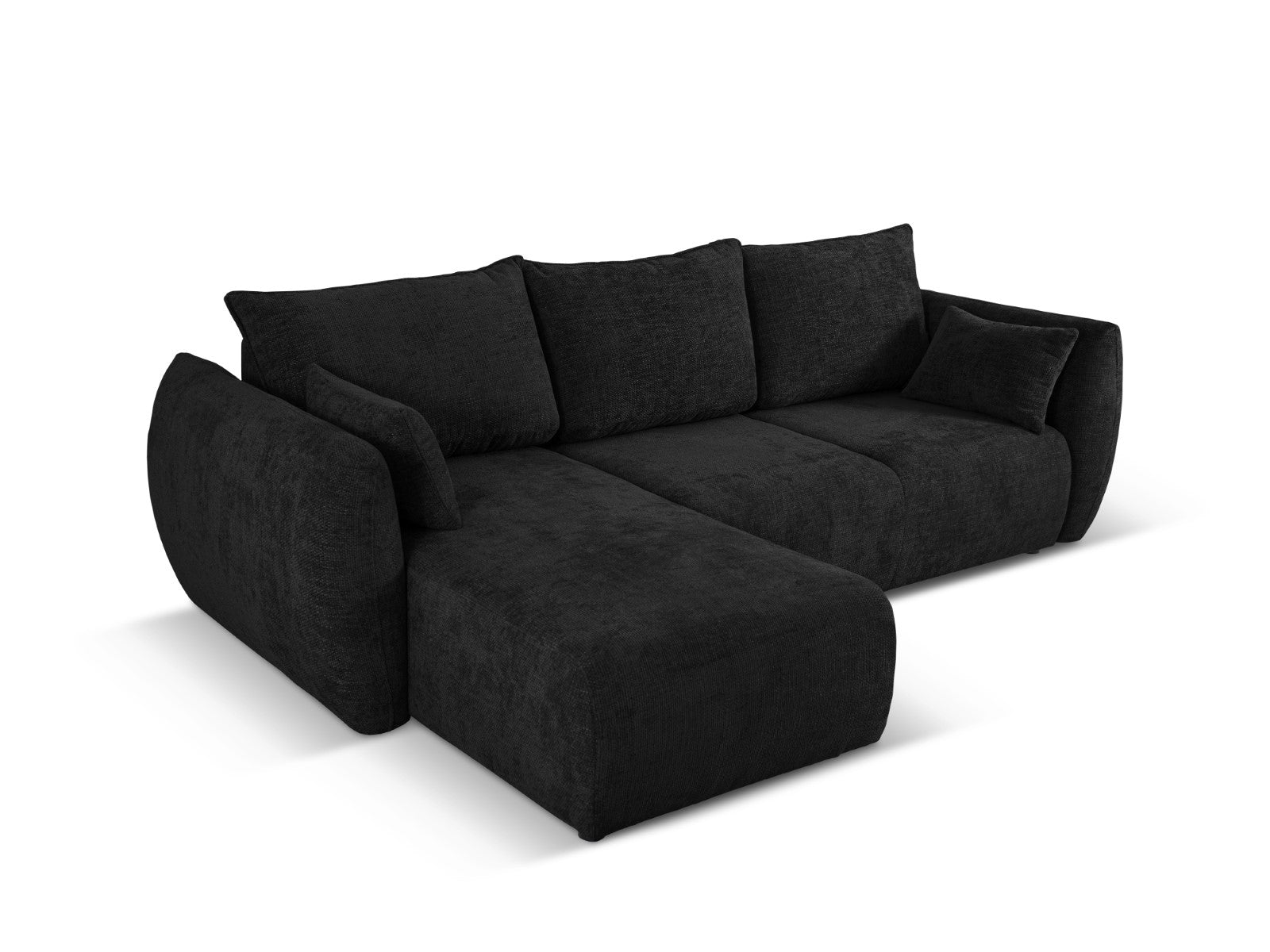 Cosmopolitan Design - Divano convertibile angolare sinistro con contenitore "Matera" 4 posti in ciniglia nero 