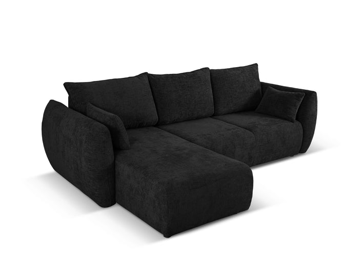 Cosmopolitan Design - Divano convertibile angolare sinistro con contenitore "Matera" 4 posti in ciniglia nero 