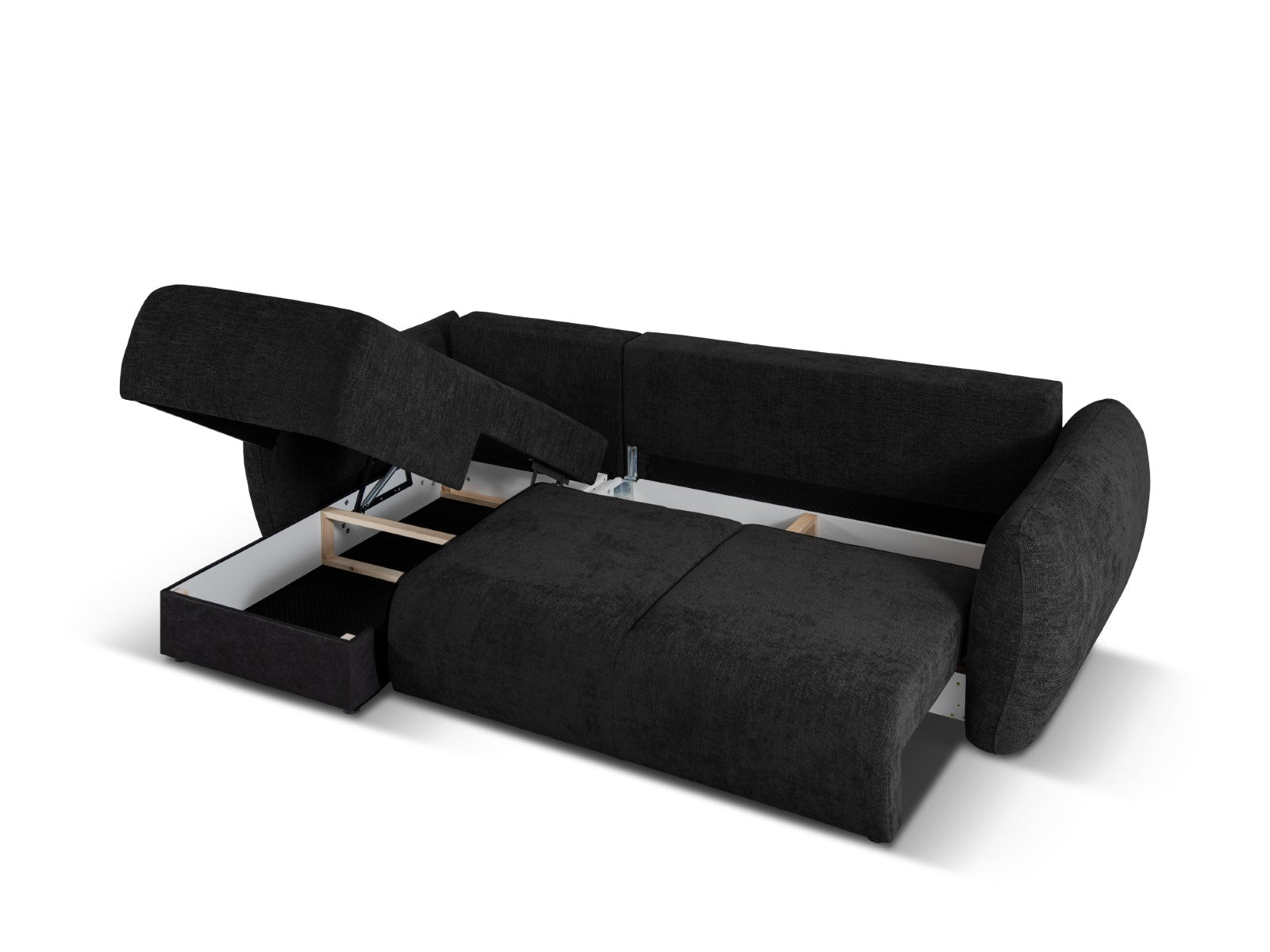 Cosmopolitan Design - Divano convertibile angolare sinistro con contenitore "Matera" 4 posti in ciniglia nero 