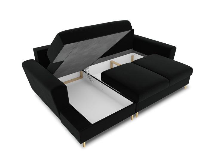 Cosmopolitan Design - Divano convertibile angolare sinistro con contenitore "Kyoto" 4 posti in velluto nero 
